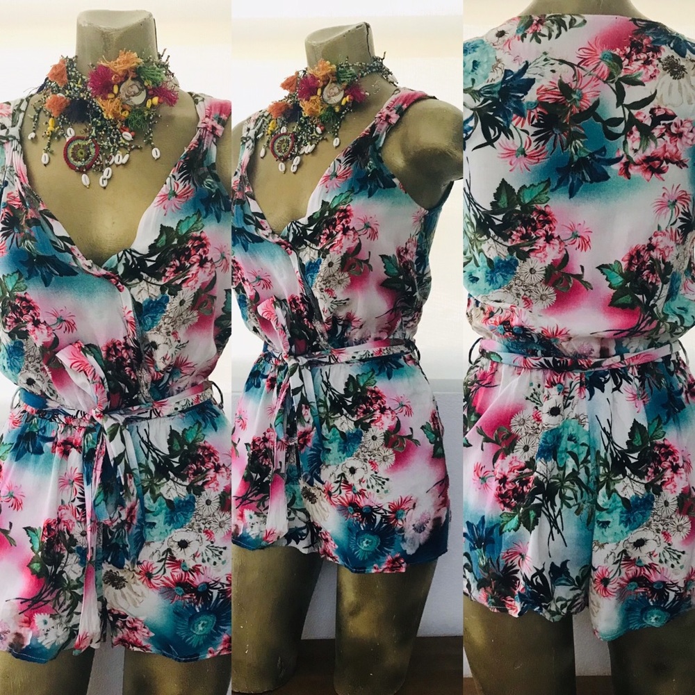 Boho Resort Floral Shorts ROMPER Small